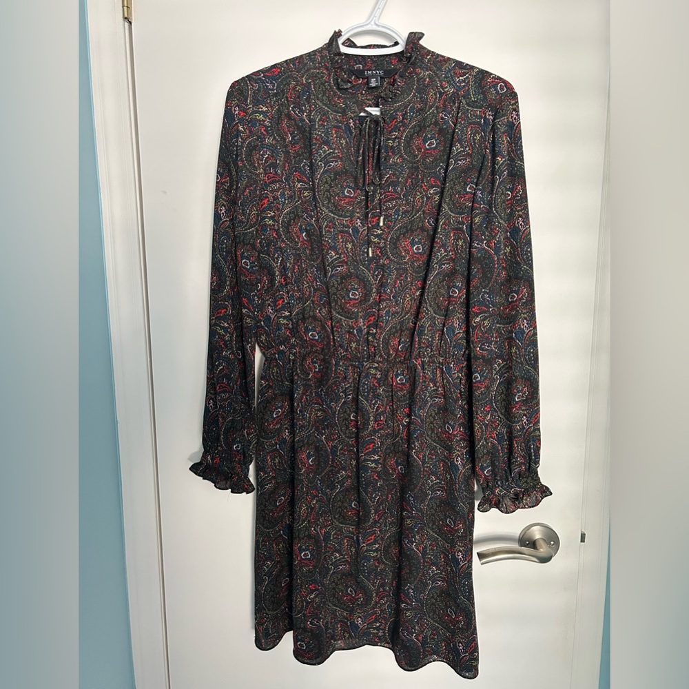 Isaac Mizrahi Black and Red Paisley Long Sleeve Dress